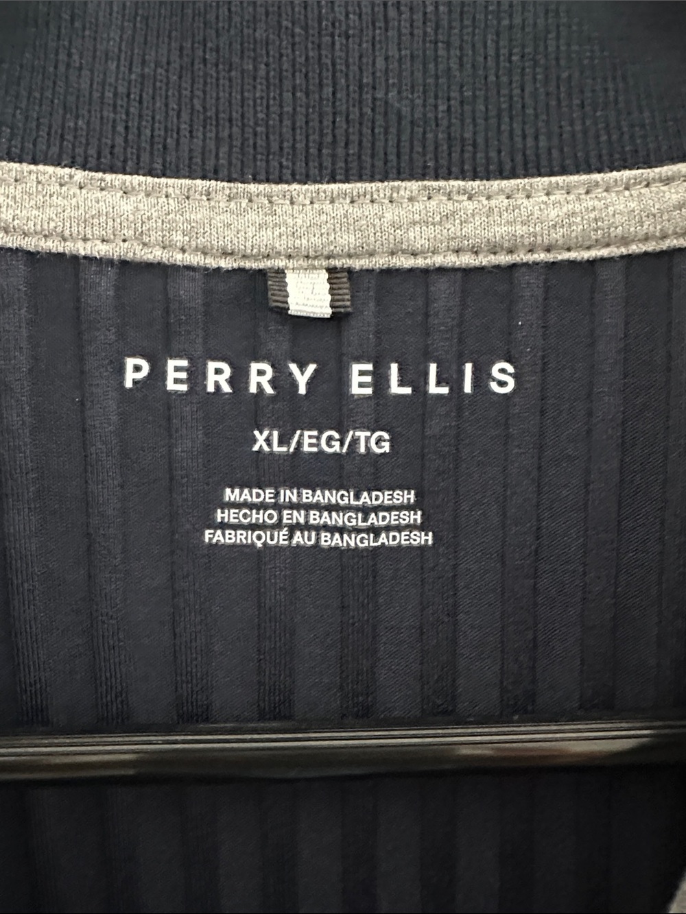 Perry Ellis Navy Ribbed Zip-Front Polo - Picture 4 of 10
